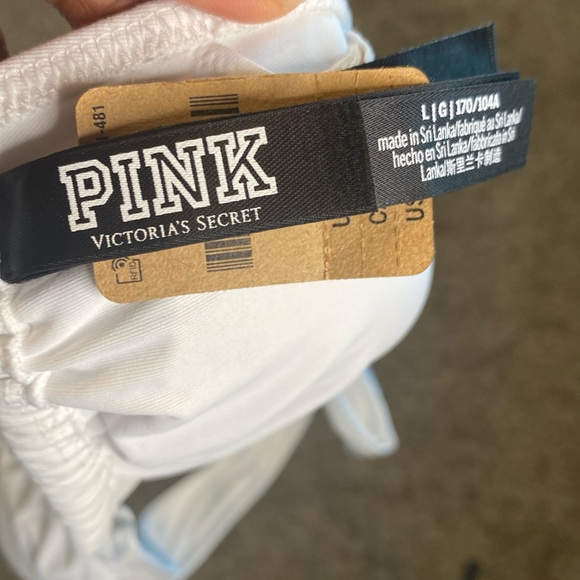 NWT PINK Lightly Lined Plunged White Halter Bikini Top L - Picture 4 of 10